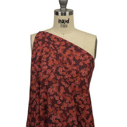 Linen and Rayon Woven - Red Floral - Rose Garden Romance Print - Mood Exclusive Rockland Collection