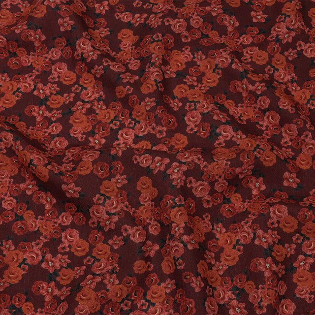 Linen and Rayon Woven - Red Floral - Rose Garden Romance Print - Mood Exclusive Rockland Collection