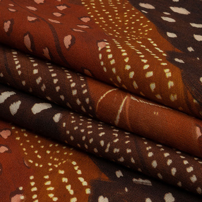 Linen and Rayon Woven - Brown and Orange Decorated Diagonal Stripes - Wind in Your Wings Print - Mood Exclusive Rockland Collection