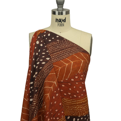 Linen and Rayon Woven - Brown and Orange Decorated Diagonal Stripes - Wind in Your Wings Print - Mood Exclusive Rockland Collection