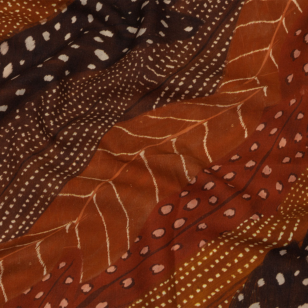 Linen and Rayon Woven - Brown and Orange Decorated Diagonal Stripes - Wind in Your Wings Print - Mood Exclusive Rockland Collection