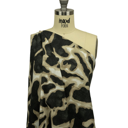 Linen and Rayon Woven - Black and Beige Abstract Spots - Fragments of Memory Print - Mood Exclusive Rockland Collection