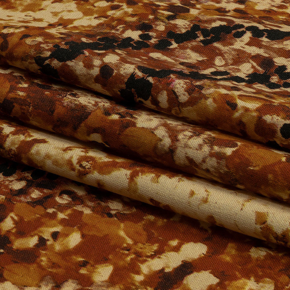 Linen and Rayon Woven - Beige and Orange Abstract - Summit Sketches Print - Mood Exclusive Rockland Collection - Folded