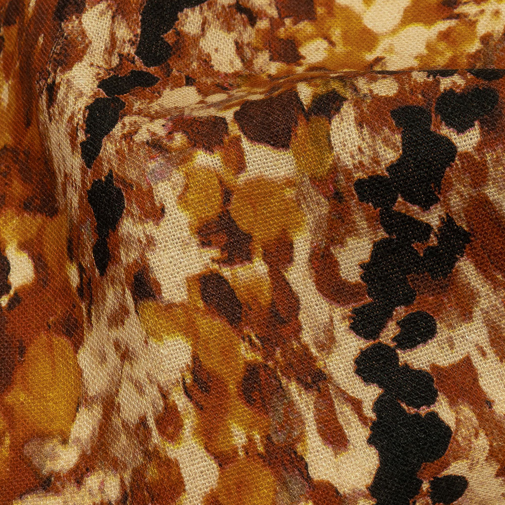 Linen and Rayon Woven - Beige and Orange Abstract - Summit Sketches Print - Mood Exclusive Rockland Collection - Detail