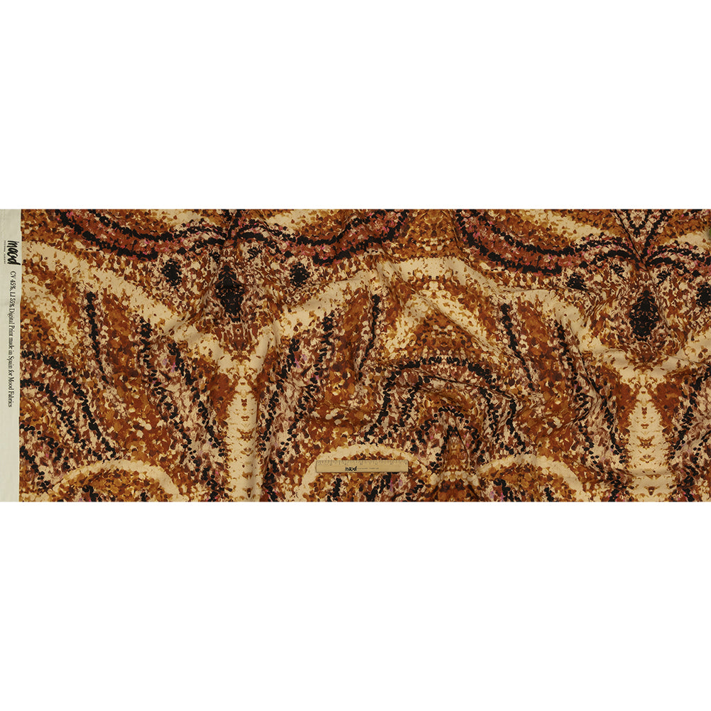 Linen and Rayon Woven - Beige and Orange Abstract - Summit Sketches Print - Mood Exclusive Rockland Collection - Full