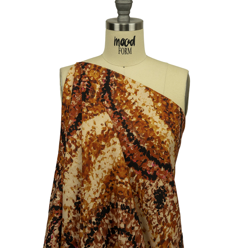 Linen and Rayon Woven - Beige and Orange Abstract - Summit Sketches Print - Mood Exclusive Rockland Collection - Drape