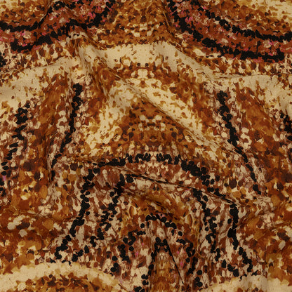 Linen and Rayon Woven - Beige and Orange Abstract - Summit Sketches Print - Mood Exclusive Rockland Collection