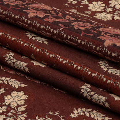 Linen and Rayon Woven - Burgundy Floral Stripes - Garden Paths Print - Mood Exclusive Rockland Collection