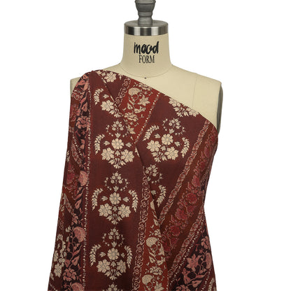Linen and Rayon Woven - Burgundy Floral Stripes - Garden Paths Print - Mood Exclusive Rockland Collection