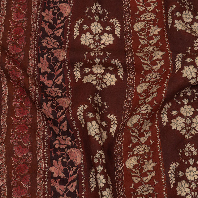 Linen and Rayon Woven - Burgundy Floral Stripes - Garden Paths Print - Mood Exclusive Rockland Collection