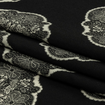 Rayon Challis - Black Lacy Medallions - Cathedral Windows Print - Mood Exclusive Metro Collection