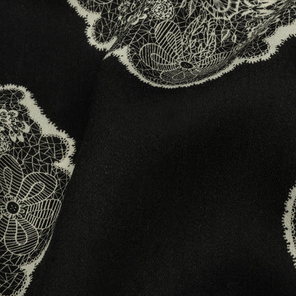 Rayon Challis - Black Lacy Medallions - Cathedral Windows Print - Mood Exclusive Metro Collection