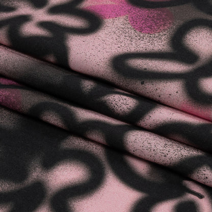 Rayon Challis - Pink and Black Spraypaint Floral - Street Sketch Print - Mood Exclusive Metro Collection