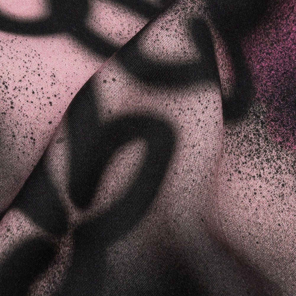 Rayon Challis - Pink and Black Spraypaint Floral - Street Sketch Print - Mood Exclusive Metro Collection - Detail