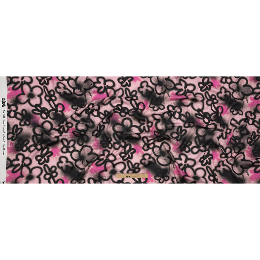 Rayon Challis - Pink and Black Spraypaint Floral - Street Sketch Print - Mood Exclusive Metro Collection - Full