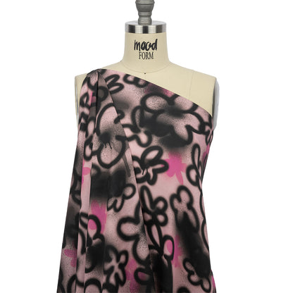 Rayon Challis - Pink and Black Spraypaint Floral - Street Sketch Print - Mood Exclusive Metro Collection