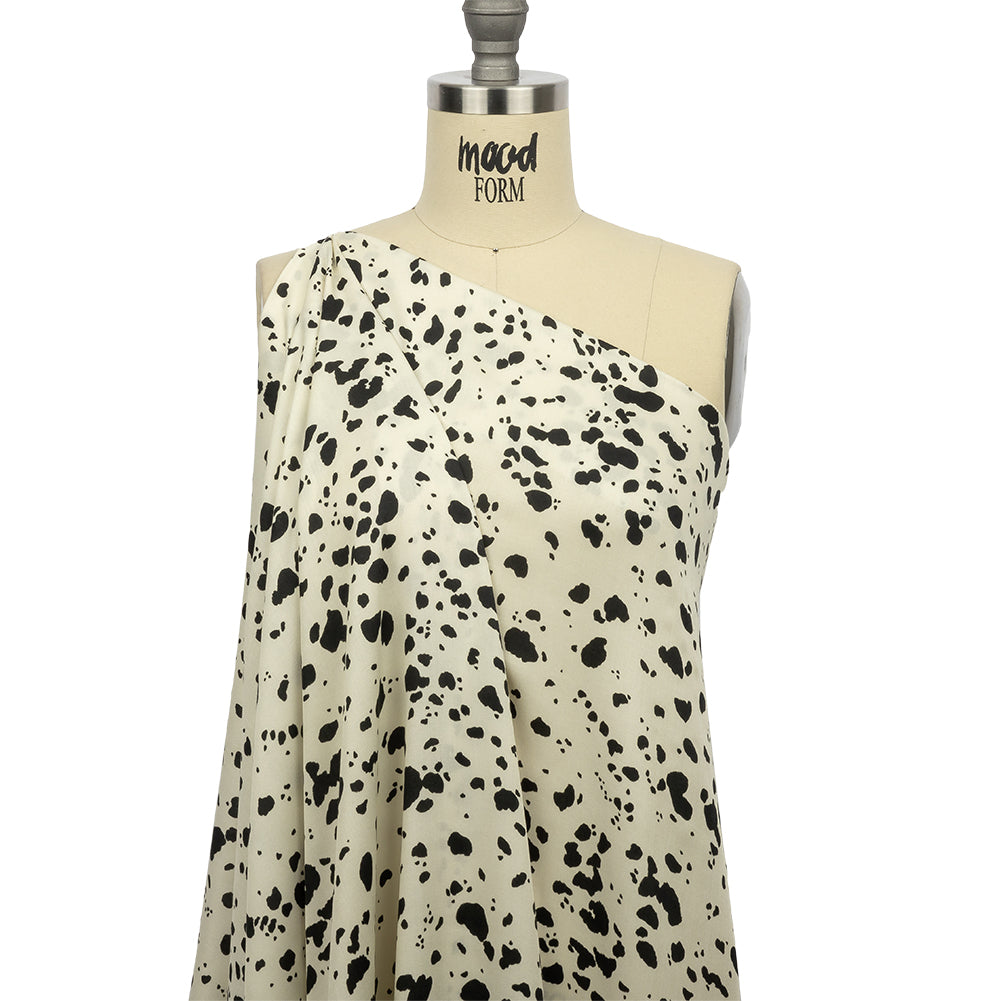 Rayon Challis - Black and White Dalmatian Spots - Fire Dogs Print - Mood Exclusive Metro Collection - Drape