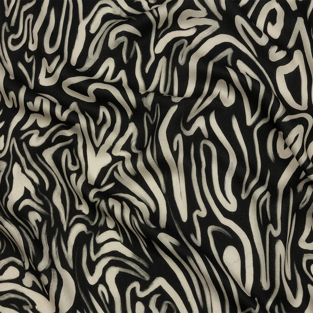 Rayon Challis - Black and White Abstract Lines - Gallery Tour Print - Mood Exclusive Metro Collection