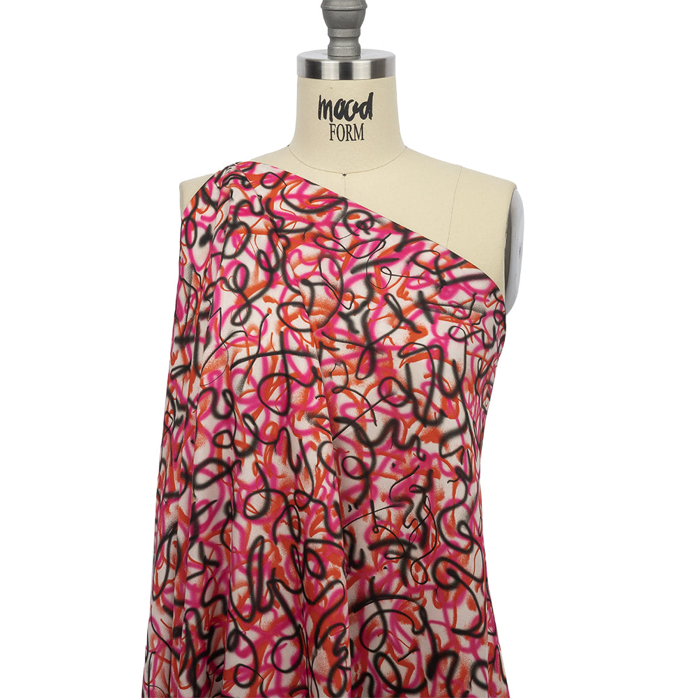 Rayon Challis - Pink Spraypaint Scribbles - Love Notorious Print - Mood Exclusive Metro Collection - Drape