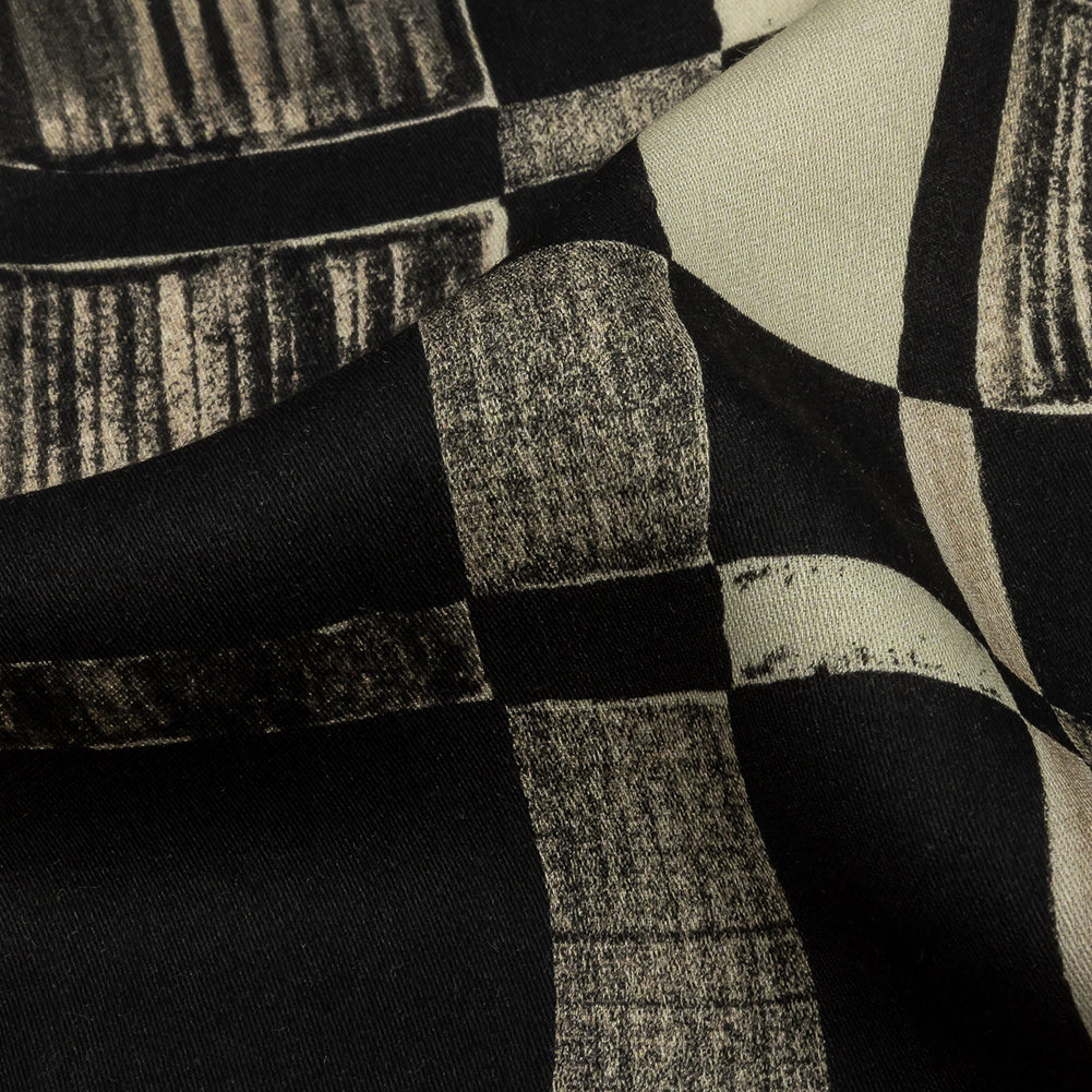 Rayon Challis - Black and White Checks - City Blocked Print - Mood Exclusive Metro Collection - Detail