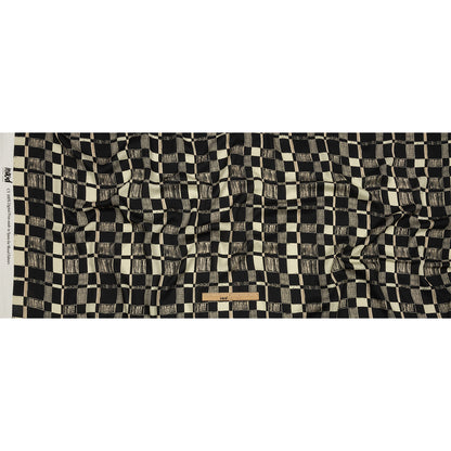 Rayon Challis - Black and White Checks - City Blocked Print - Mood Exclusive Metro Collection
