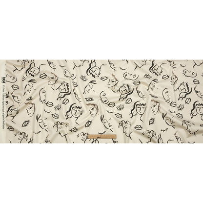 Stretch Cotton Sateen - Black and White Face Drawings - Everyday Runway Print - Mood Exclusive Metro Collection