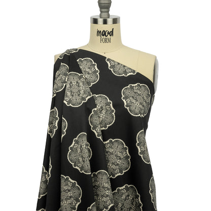 Stretch Cotton Sateen - Black Lacy Medallions - Cathedral Windows Print - Mood Exclusive Metro Collection