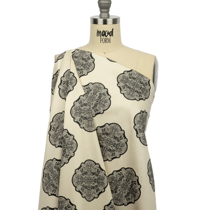 Stretch Cotton Sateen - White Lacy Medallions - Cathedral Windows Print - Mood Exclusive Metro Collection