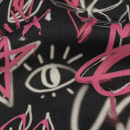 Stretch Cotton Sateen - Pink and Black Graffiti Doodles - Spontaneous Collaboration Print - Mood Exclusive Metro Collection