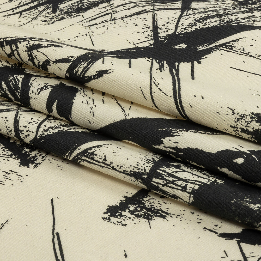 Stretch Cotton Sateen - Black and White Abstract - Subway Lines Print - Mood Exclusive Metro Collection