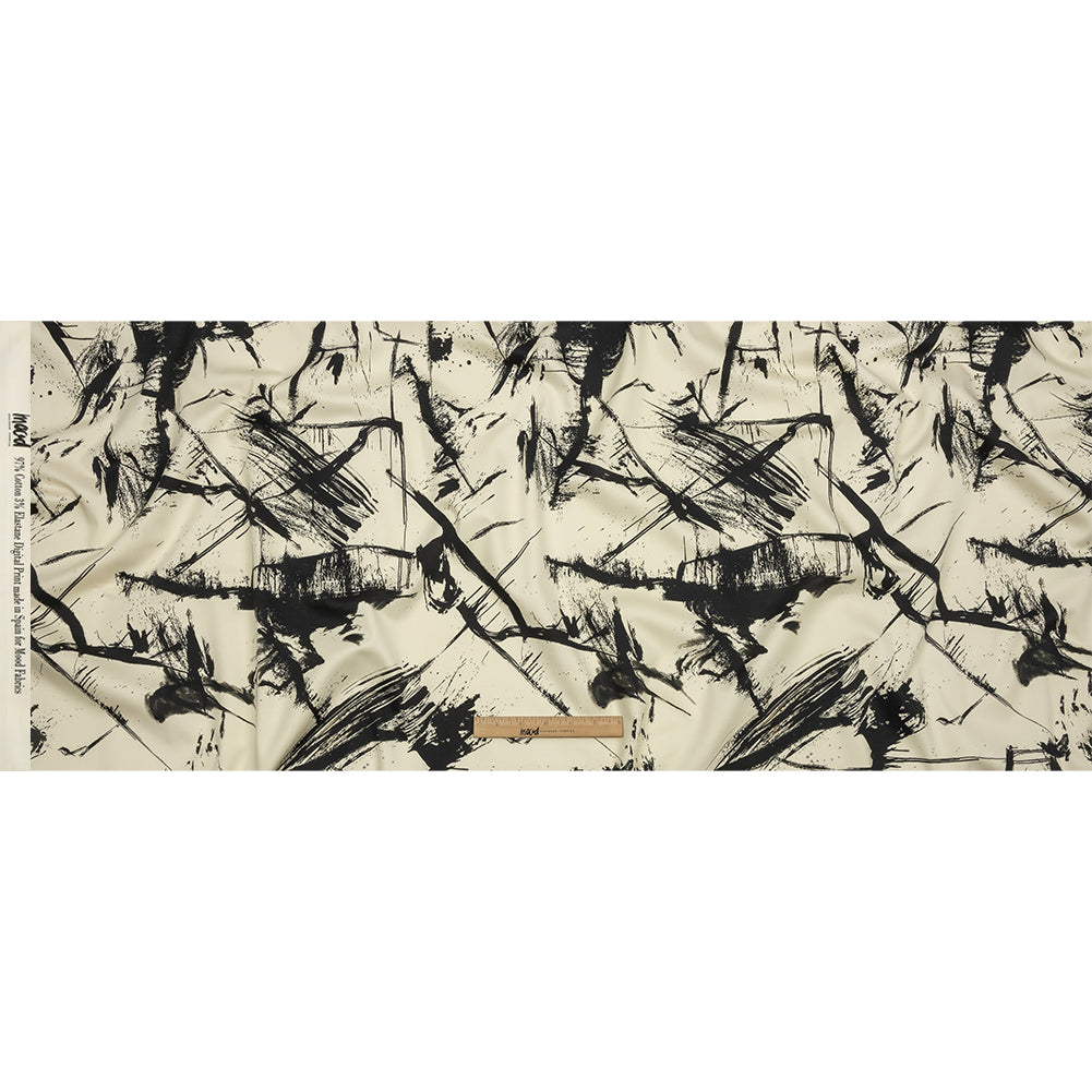 Stretch Cotton Sateen - Black and White Abstract - Subway Lines Print - Mood Exclusive Metro Collection