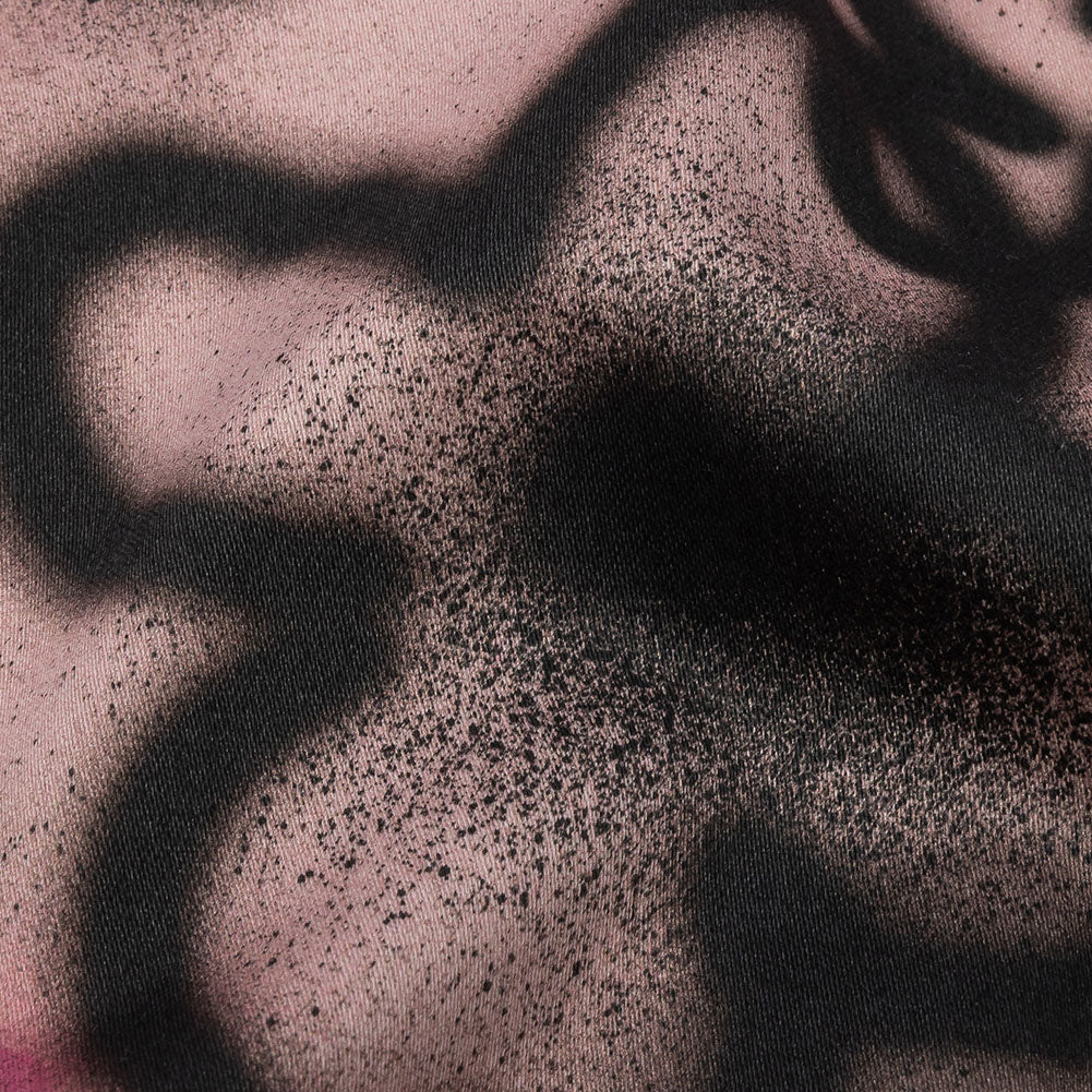 Stretch Cotton Sateen - Pink and Black Spraypaint Floral - Street Sketch Print - Mood Exclusive Metro Collection - Detail