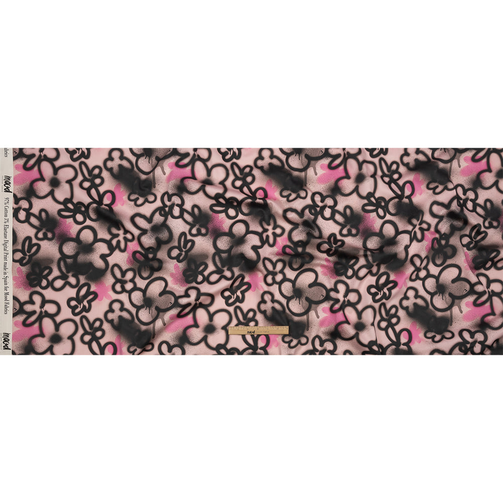 Stretch Cotton Sateen - Pink and Black Spraypaint Floral - Street Sketch Print - Mood Exclusive Metro Collection - Full