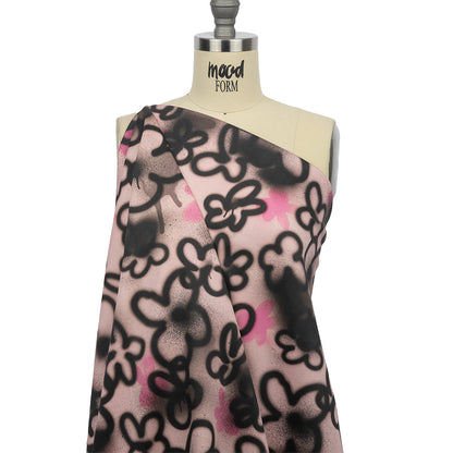 Stretch Cotton Sateen - Pink and Black Spraypaint Floral - Street Sketch Print - Mood Exclusive Metro Collection