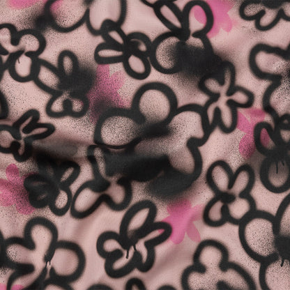 Stretch Cotton Sateen - Pink and Black Spraypaint Floral - Street Sketch Print - Mood Exclusive Metro Collection