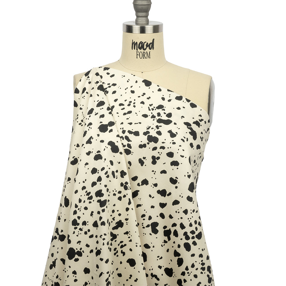 Stretch Cotton Sateen - Black and White Dalmatian Spots - Fire Dogs Print - Mood Exclusive Metro Collection - Drape