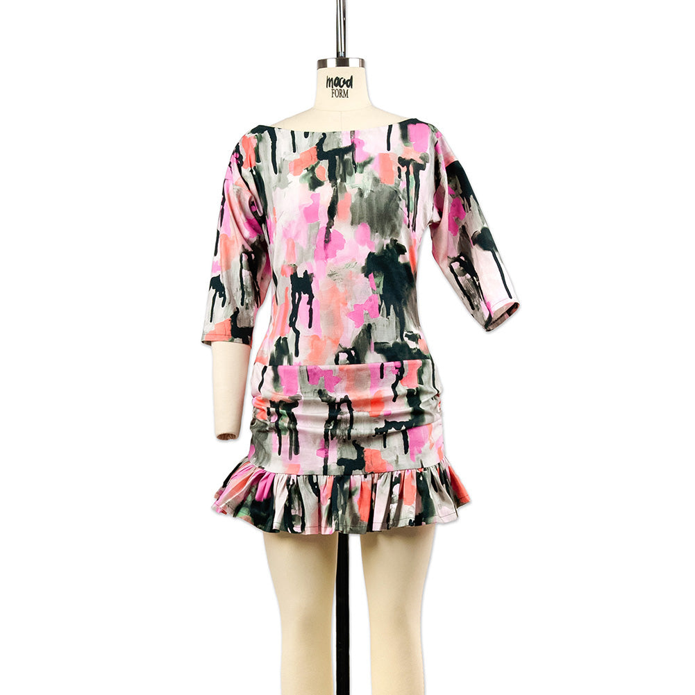 Stretch Cotton Sateen - Pink and Orange Abstract Paint Drips - Painted Aspirations Print - Mood Exclusive Metro Collection