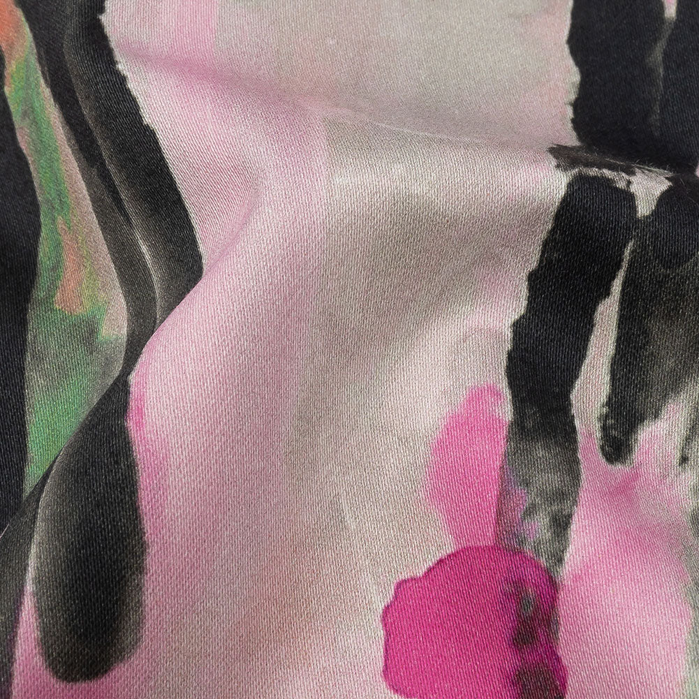 Stretch Cotton Sateen - Pink and Orange Abstract Paint Drips - Painted Aspirations Print - Mood Exclusive Metro Collection