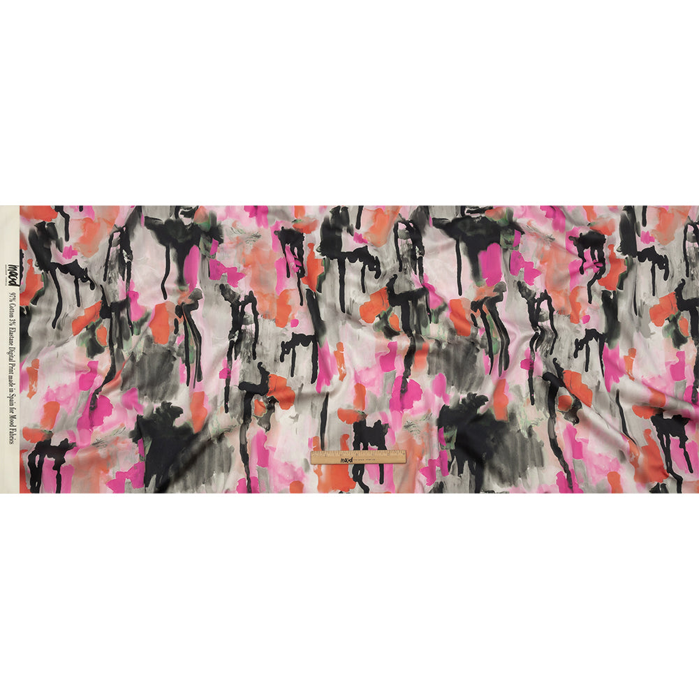 Stretch Cotton Sateen - Pink and Orange Abstract Paint Drips - Painted Aspirations Print - Mood Exclusive Metro Collection