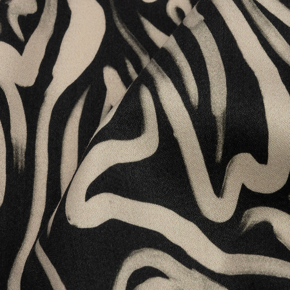 Stretch Cotton Sateen - Black and White Abstract Lines - Gallery Tour Print - Mood Exclusive Metro Collection - Detail