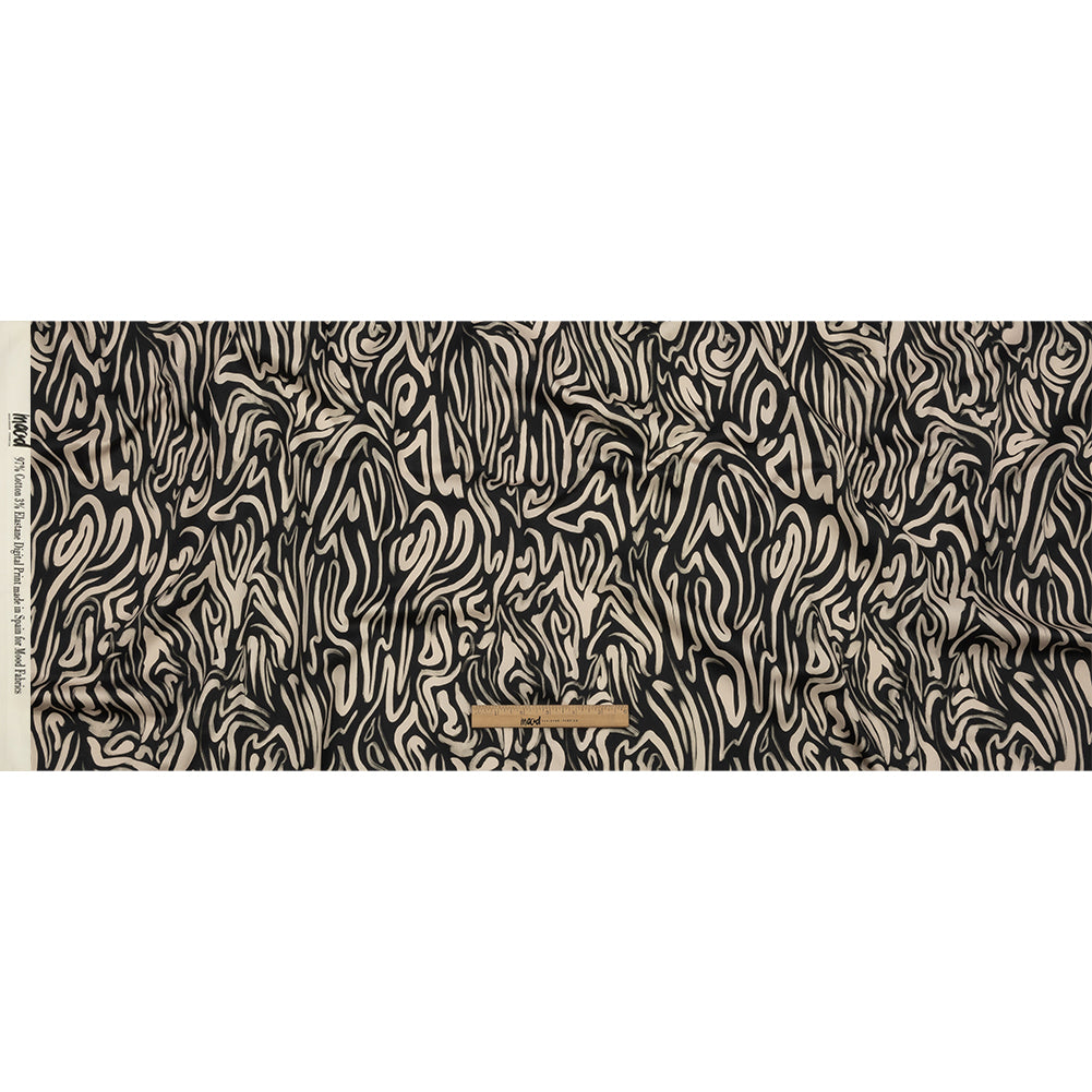 Stretch Cotton Sateen - Black and White Abstract Lines - Gallery Tour Print - Mood Exclusive Metro Collection - Full