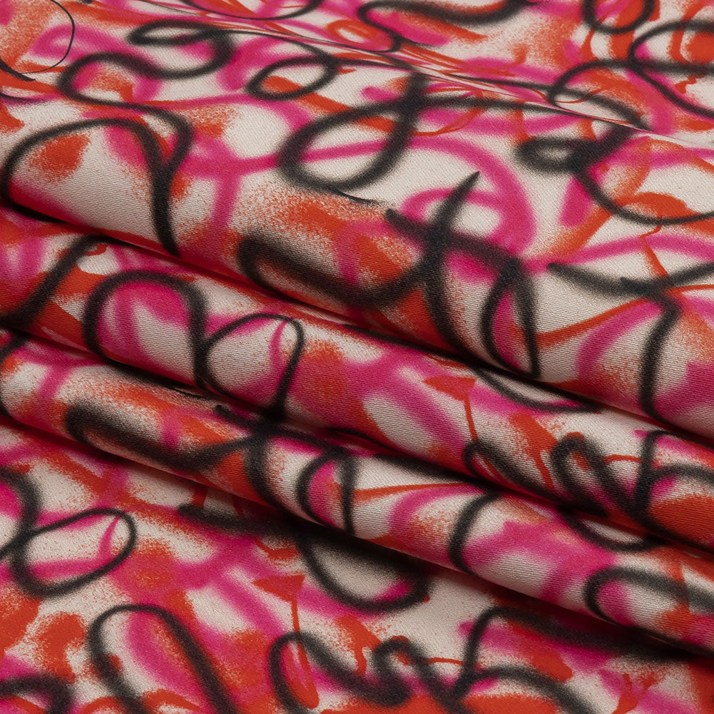 Stretch Cotton Sateen - Pink Spraypaint Scribbles - Love Notorious Print - Mood Exclusive Metro Collection - Folded