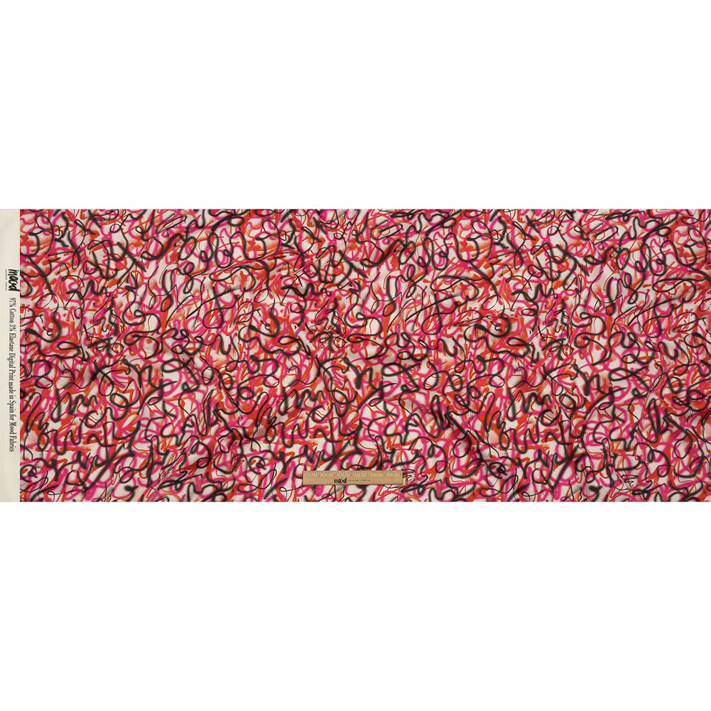 Stretch Cotton Sateen - Pink Spraypaint Scribbles - Love Notorious Print - Mood Exclusive Metro Collection - Full