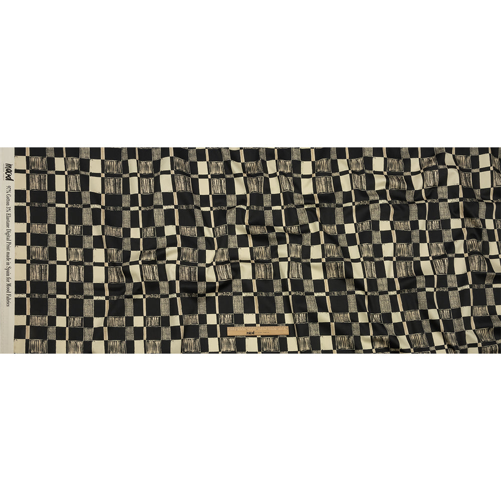 Stretch Cotton Sateen - Black and White Checks - City Blocked Print - Mood Exclusive Metro Collection - Full