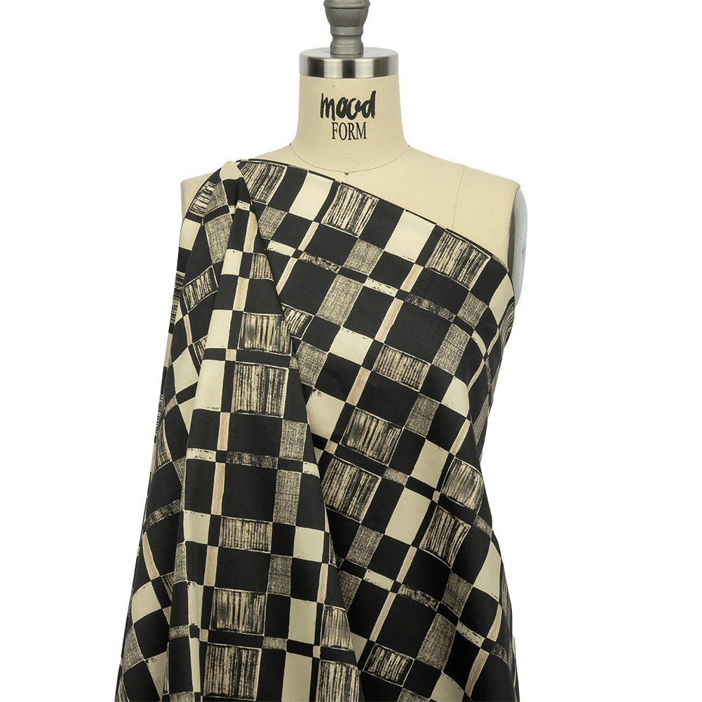Stretch Cotton Sateen - Black and White Checks - City Blocked Print - Mood Exclusive Metro Collection - Drape