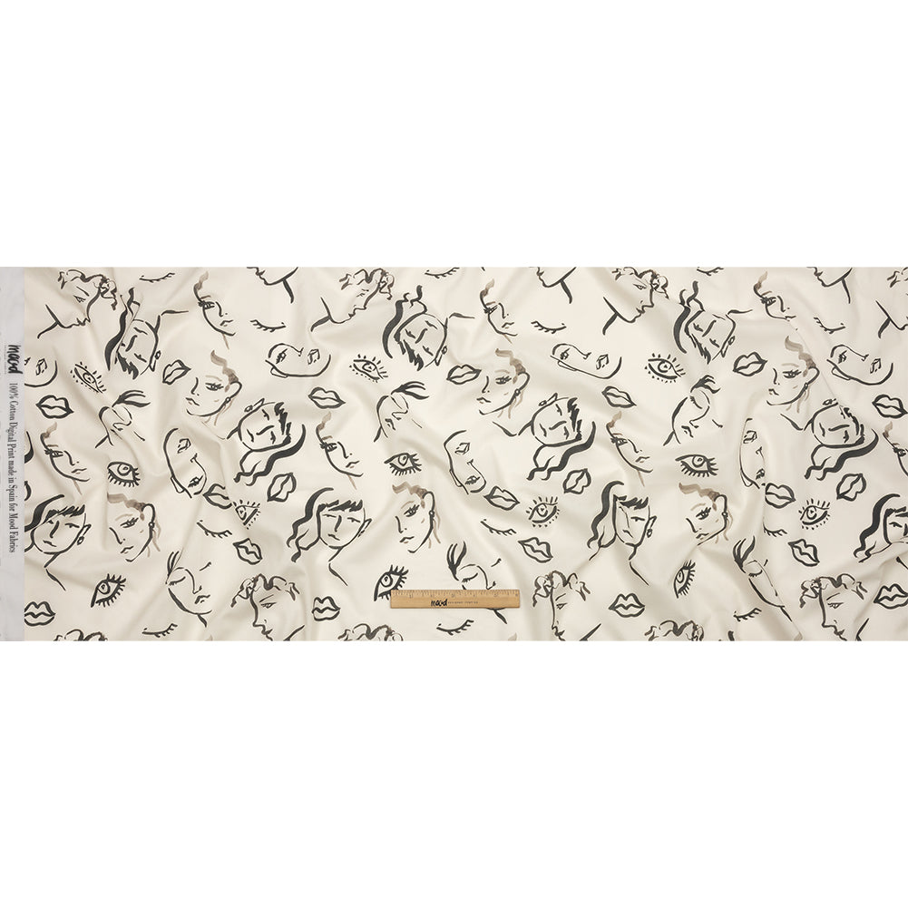 Cotton Voile - Black and White Face Drawings - Everyday Runway Print - Mood Exclusive Metro Collection