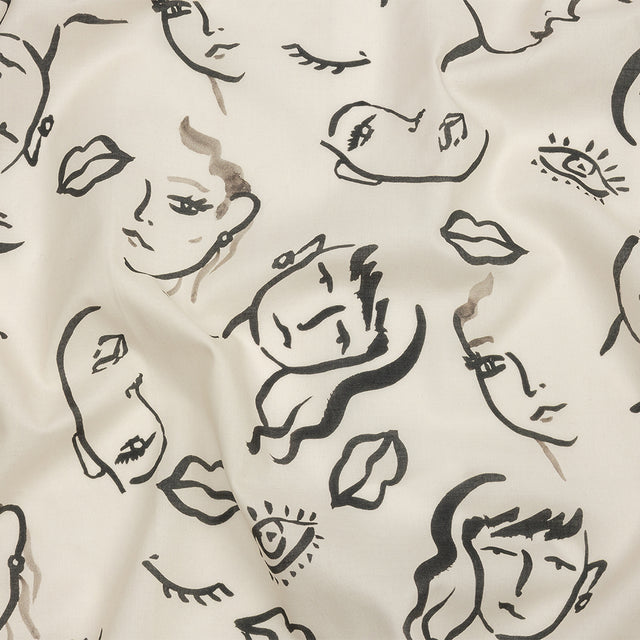 Cotton Voile - Black and White Face Drawings - Everyday Runway Print - Mood Exclusive Metro Collection