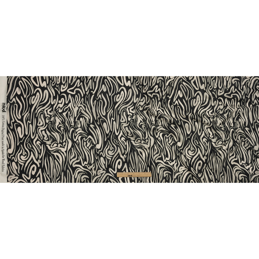 Cotton Voile - Black and White Abstract Lines - Gallery Tour Print - Mood Exclusive Metro Collection