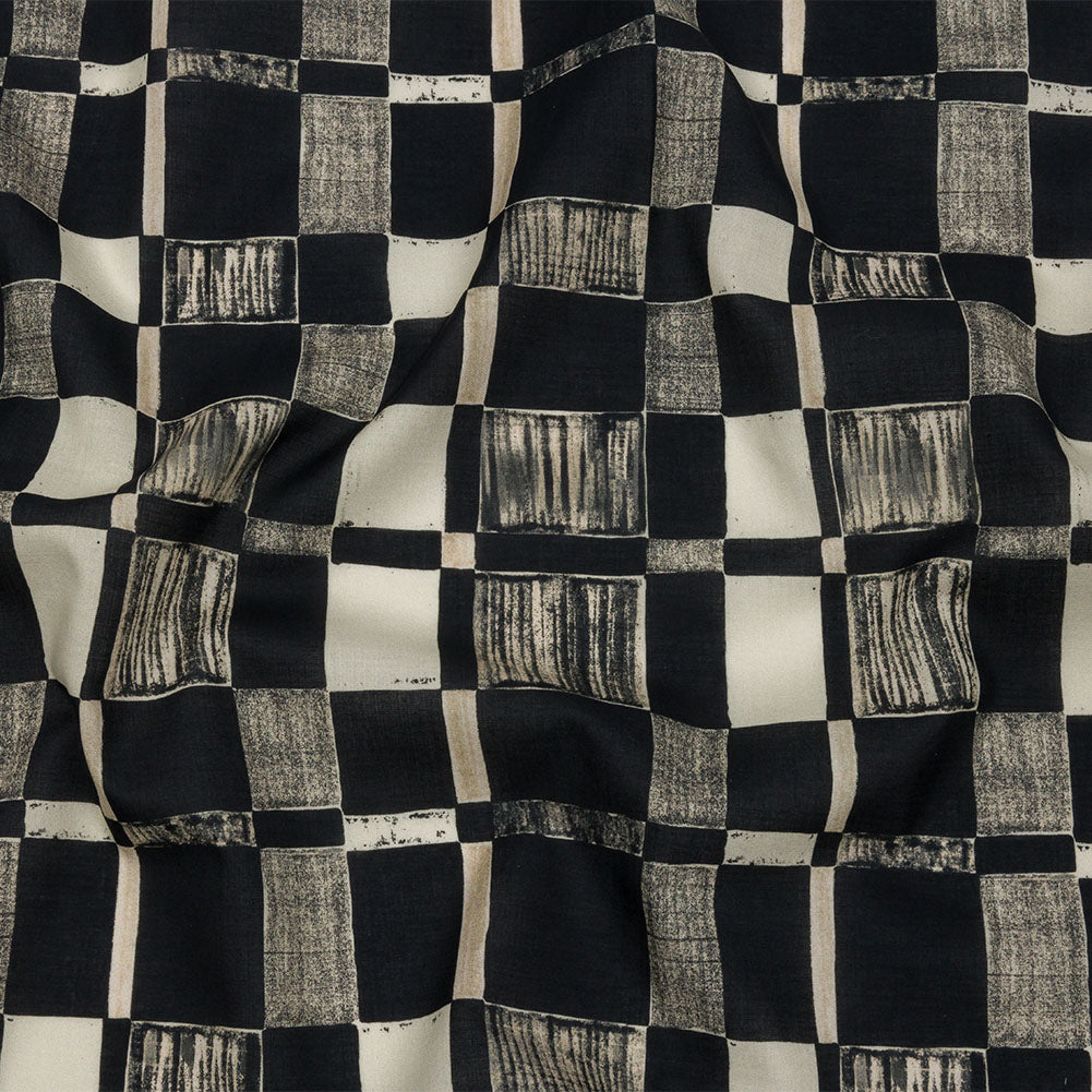 Cotton Voile - Black and White Checks - City Blocked Print - Mood Exclusive Metro Collection