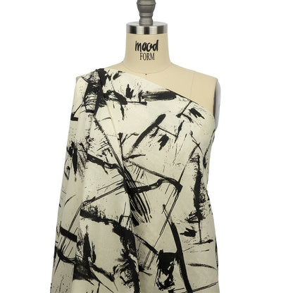 Linen and Rayon Woven - Black and Ivory Abstract - Subway Lines Print - Mood Exclusive Metro Collection